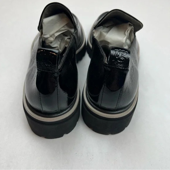 Paul Green Naomi‎ Platform Loafer Black Crinkled Patent US Size 9.5 Preppy NEW